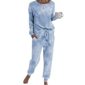 PrettyGarden Women’s Tie Dye Pajama Loungewear Set, size M grey blue